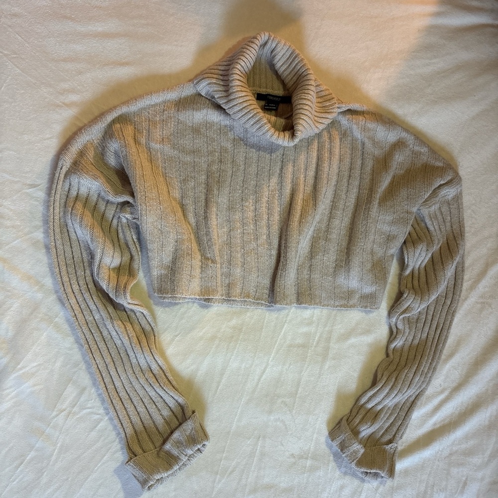 Forever 21 Ribbed Cream Cropped Turtleneck Sweater